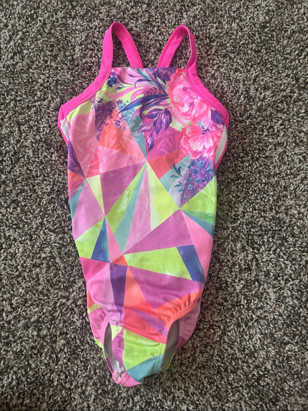 Girls' Geometric Floral Pink Sylvia P gymnastics leotard